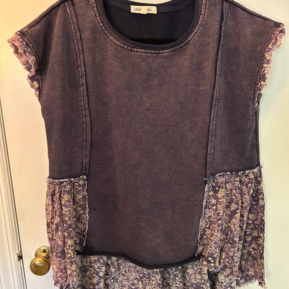 OLI & HALI DENIM & CLOTH HEMLESS COUNTRY PRARIE TOP SIZE SMALL RELAXED FIT